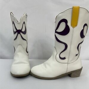 Mardi Gras Western Boots White with Purple Bows Cowboy Toddler Girls Size 11